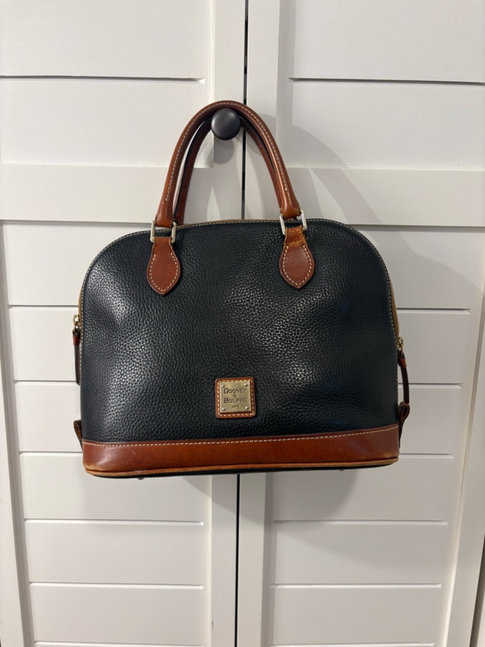 Dooney & Bourke Black with Brown Trim Pebble Grain Satchel - Picture 2 of 8
